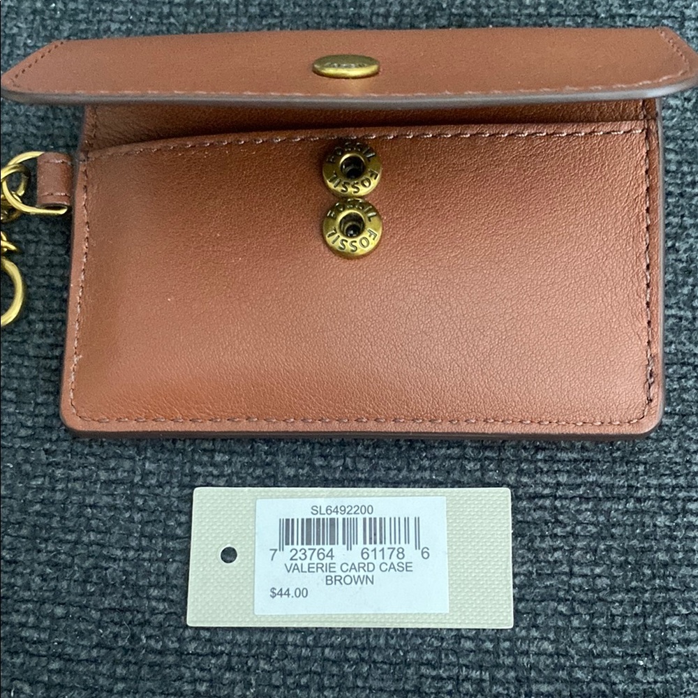 Fossil Brown Leather Key Card Wallet with Chain - Picture 5 of 5